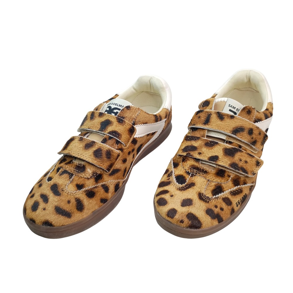Sam Edelman Leopard Print Calf Hair Hook Loop Sneaker Brown White Womens 6M